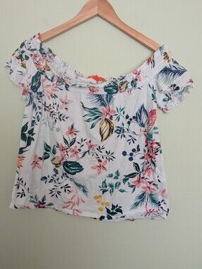 Joe Fresh Floral Off Shoulder Top Women’s Medium White Multicolor